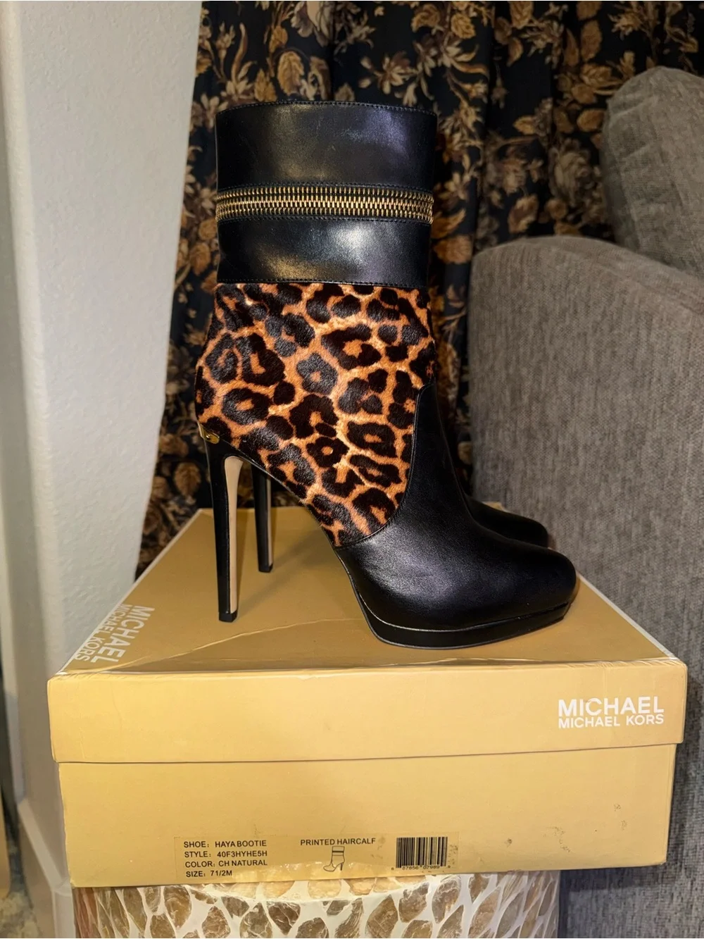 NEW Michael Kors Haya Leopard Haircalf Platform Booties | Size 7.5M
